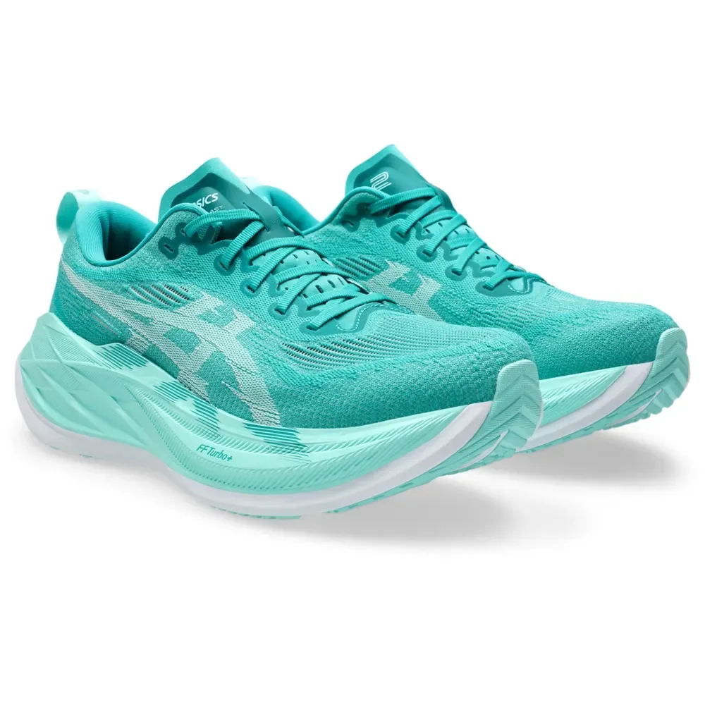 Perspectiva 3/4 frontal do ASICS SUPERBLAST 2 destacando cabedal e entressola